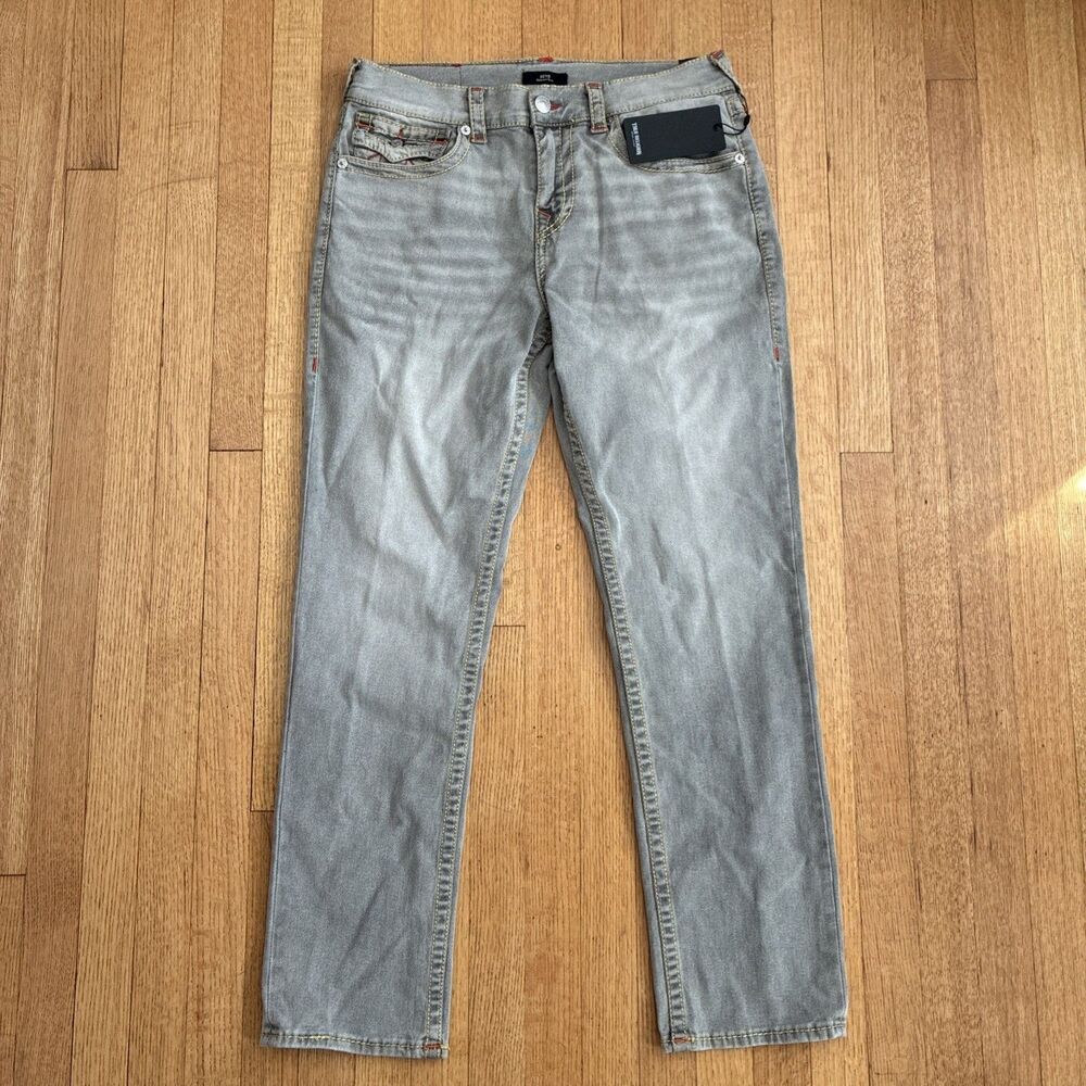 True Religion Geno Big T Flap Slim Jeans Men's 32x32 Grey Relaxed New